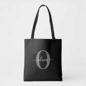 Gepersonaliseerde monogram scriptnaam zwart wit gr draagtas (Voorkant)