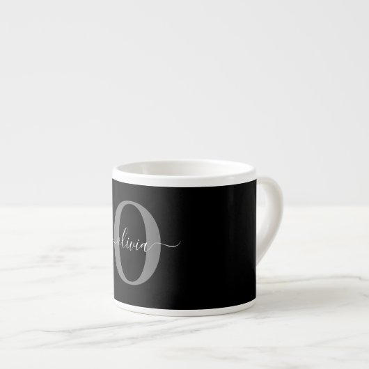 Gepersonaliseerde monogram scriptnaam zwart wit gr espresso kop (Voorkant rechts)