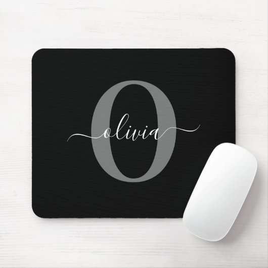 Gepersonaliseerde monogram scriptnaam zwart wit gr muismat (Met muis)