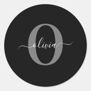 Gepersonaliseerde monogram scriptnaam zwart wit gr ronde sticker