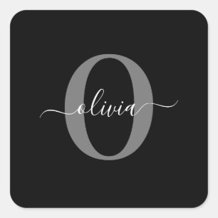 Gepersonaliseerde monogram scriptnaam zwart wit gr vierkante sticker