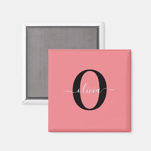 Gepersonaliseerde monogram scriptnaam zwart wit ro magneet (Voorkant / Achterkant)