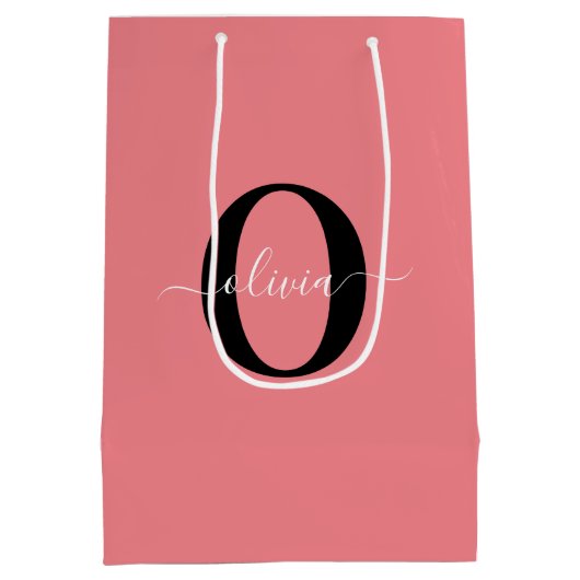 Gepersonaliseerde monogram scriptnaam zwart wit ro medium cadeauzakje (Achterkant)