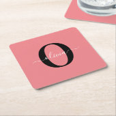 Gepersonaliseerde monogram scriptnaam zwart wit ro vierkante kartonnen onderzetter (Schuin)