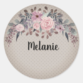 Gepersonaliseerde monogram tekst waterverf bloem ronde sticker