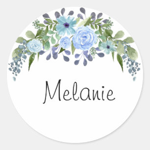Gepersonaliseerde monogram tekst waterverf bloem ronde sticker