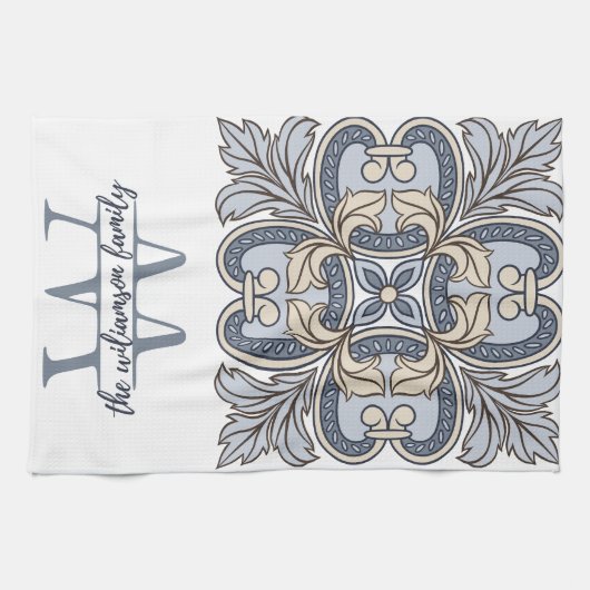 Gepersonaliseerde Monogram W keukenhanddoek (Horizontaal)