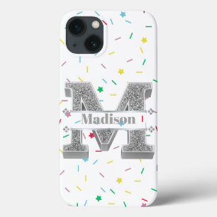 Gepersonaliseerde Monogram Zilver Initiaal M Jouw  iPhone 13 Hoesje