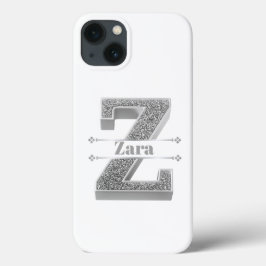 Gepersonaliseerde Monogram Zilver Initiaal Z Jouw  iPhone 13 Hoesje