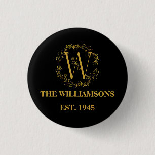 Gepersonaliseerde Monogram Zwart & Goud Familie In Ronde Button 3,2 Cm