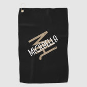 Gepersonaliseerde monogram zwart wit beige naam golfhanddoek (Voorkant)