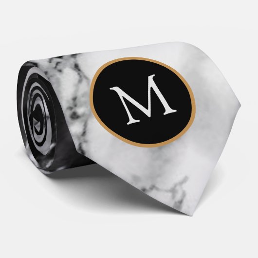 Gepersonaliseerde Monogram Zwart Wit Marmer Stropd Stropdas (Opgerold)