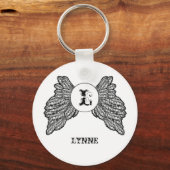 Gepersonaliseerde Monogrammed Angel Wings Sleutelhanger (Voorkant)