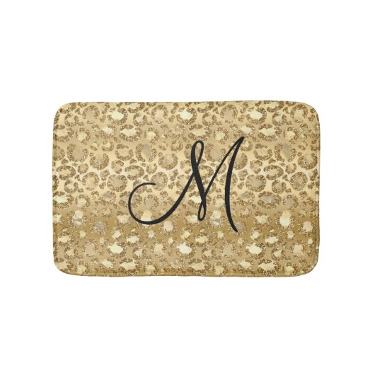 Gepersonaliseerde Monogrammed Gold Glitter Leopard Badmat (Voorkant)