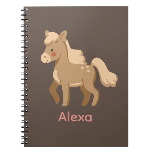 Gepersonaliseerde Monogrammed Pony Paard Meisje Notitieboek (Voorkant)