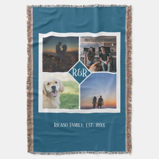 Gepersonaliseerde Monogrammen 4 Foto Collage Deken (Voorkant Verticaal)