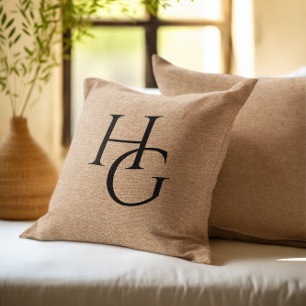 Gepersonaliseerde Monogrammen Faux Burlap Kussen