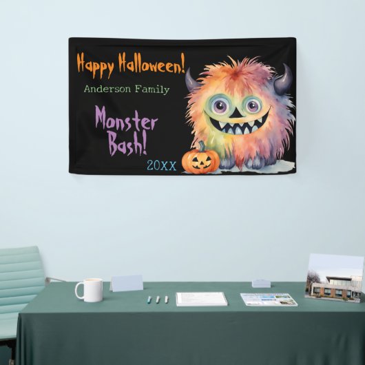 Gepersonaliseerde Monster Bash Halloween Party Spandoek (Beurs)