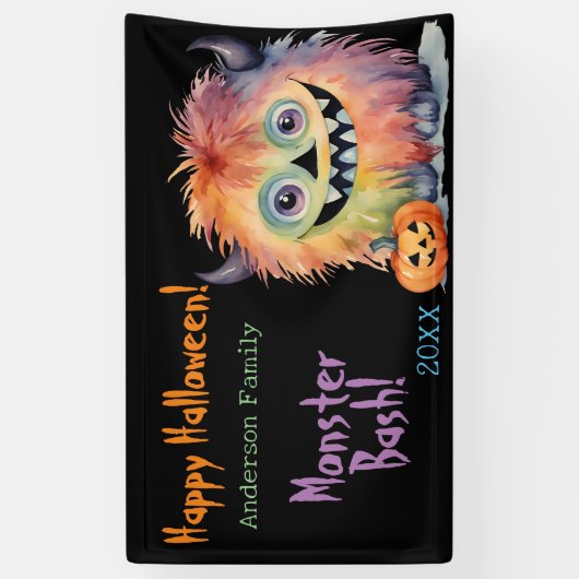 Gepersonaliseerde Monster Bash Halloween Party Spandoek (Verticaal)