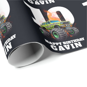 Gepersonaliseerde Monster Truck bewerkbare verjaar Cadeaupapier