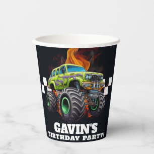Gepersonaliseerde Monster Truck Verjaardagsfeest Papieren Bekers