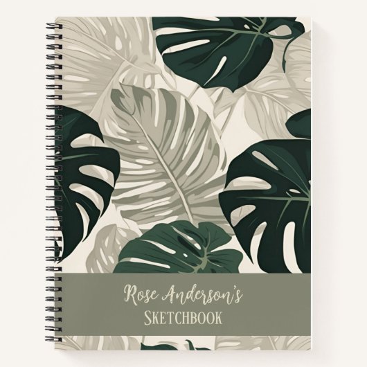 Gepersonaliseerde Monstera Pattern Sketchbook Notitieboek (Voorkant)