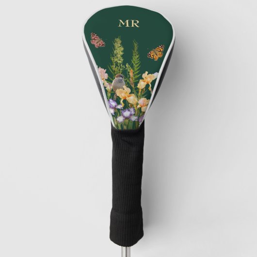 Gepersonaliseerde mooie irissen, vogels vlinders golfheadcover (Voorkant)