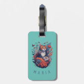 Gepersonaliseerde mooie kitten bloemenkat bagagelabel (Achterkant verticaal)