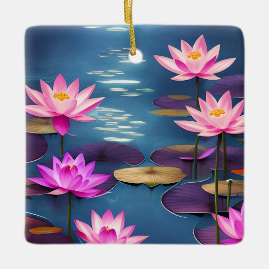 Gepersonaliseerde mooie Lotus Flowers Kerstmis Keramisch Ornament (Voorkant)