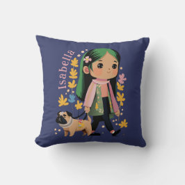 Gepersonaliseerde mooie meisje wandelen met pug kussen