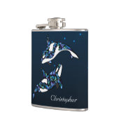 Gepersonaliseerde mooie orka walvissen strand brui heupfles (Links)