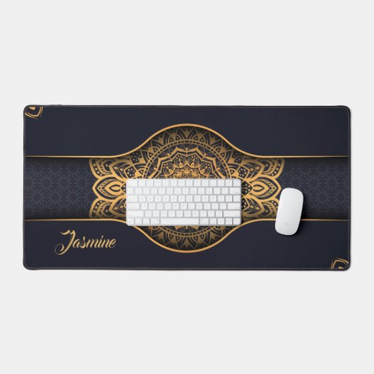 Gepersonaliseerde mooie zwart gouden bloemen manda bureaumat (Keyboard & Muis)