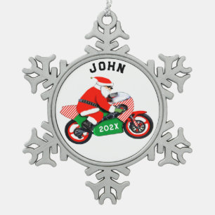 Gepersonaliseerde Motorcycle Christmas Collectible Tin Sneeuwvlok Ornament