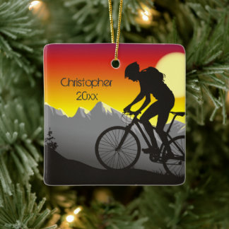 Gepersonaliseerde mountainbike-fietskerst keramisch ornament