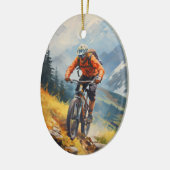 Gepersonaliseerde mountainbike-fietskerst keramisch ornament (Links)
