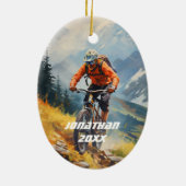 Gepersonaliseerde mountainbike-fietskerst keramisch ornament (Achterkant)