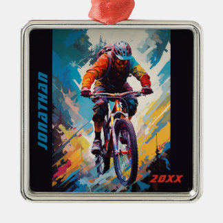 Gepersonaliseerde mountainbike-fietskerst metalen ornament