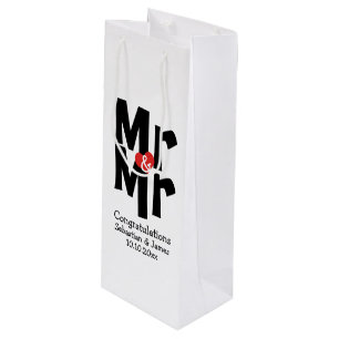 Gepersonaliseerde Mr. en Mr. Black Red Bold Modern Wijn Cadeautas