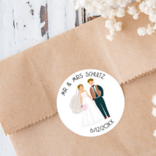 Gepersonaliseerde Mr en Mrs Bride en bruidegom Bla Ronde Sticker