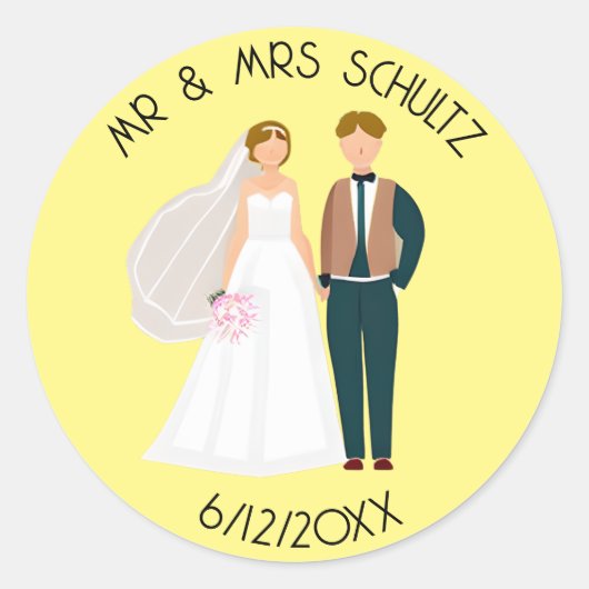 Gepersonaliseerde Mr en Mrs Bride en bruidegom Bla Ronde Sticker (Voorkant)
