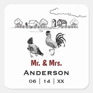 Gepersonaliseerde Mr en Mrs Chicken Boerderij Wedd Vierkante Sticker