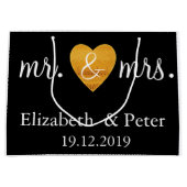 Gepersonaliseerde Mr en Mrs Gold Love Heart Weddin Groot Cadeauzakje (Voorkant)
