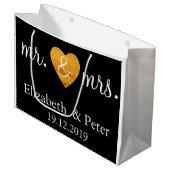 Gepersonaliseerde Mr en Mrs Gold Love Heart Weddin Groot Cadeauzakje (Voorkant Gekanteld)