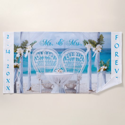 Gepersonaliseerde Mr & Mrs. met Dates Beach Towel Strandlaken (Voorkant)