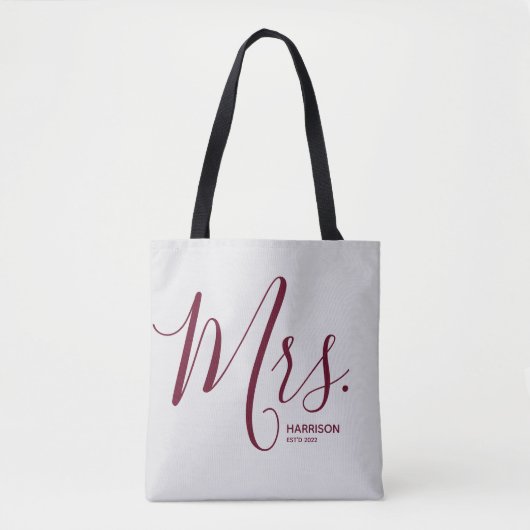 Gepersonaliseerde Mrs. Burgundy Script Draagtas (Voorkant)