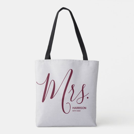 Gepersonaliseerde Mrs. Burgundy Script Draagtas (Achterkant)