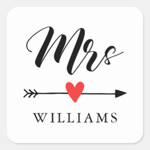 Gepersonaliseerde Mrs. met Heart en Arrow Vierkante Sticker