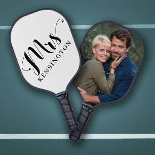 Gepersonaliseerde Mrs Pas getrouwd Typografie Foto Pickleball Paddle
