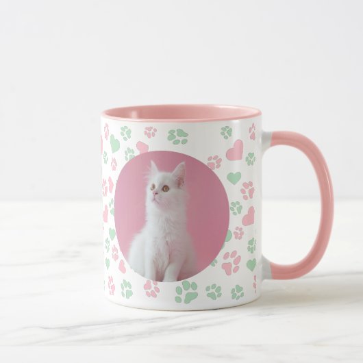 Gepersonaliseerde Mug Cat Paw Prints en Hartpatroo Mok (Rechts)