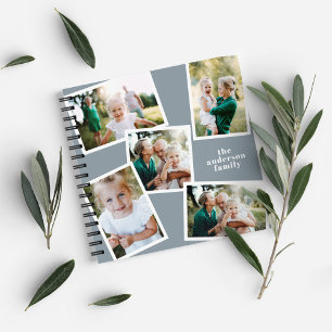 Gepersonaliseerde multi foto stoffig blauw elegant notitieboek